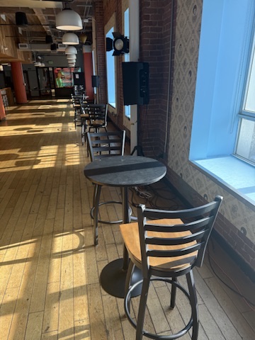 Bar stools along windows