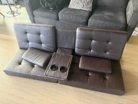Leather futon with cupholders
